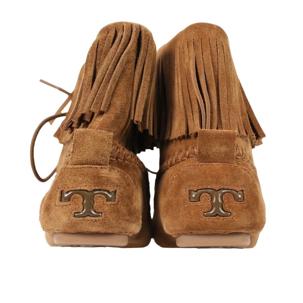 Tory Burch Sonoma Bootie Fringe Suede Brown Women's 5.5 Ankle Moccasins Boots - Picture 2 of 16
